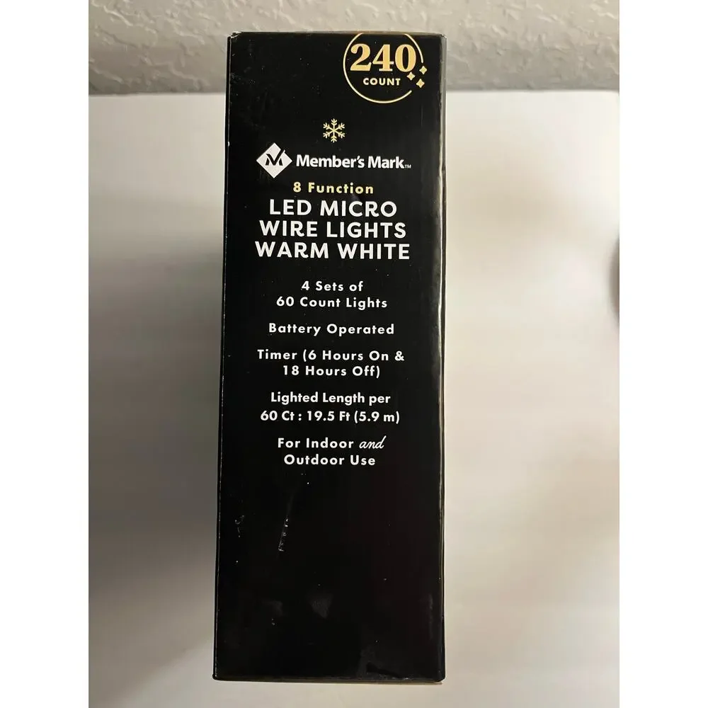 Members Mark LED WARM WHITE 8 function Micro Wire lights timer 4 sets 240 LIGHTS